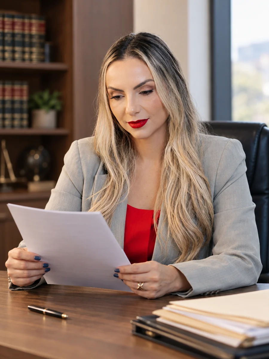 Dra. Erika Evangelista analisando um processo